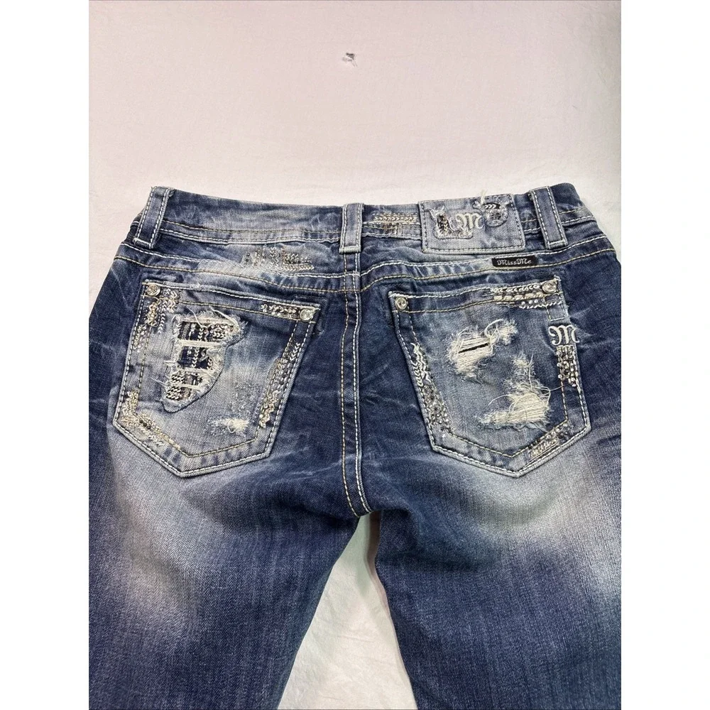 MISS ME JEANS Women 29 Boot  WESTERN EMBELISHED WHISKERING RHINESTONES STUDDED